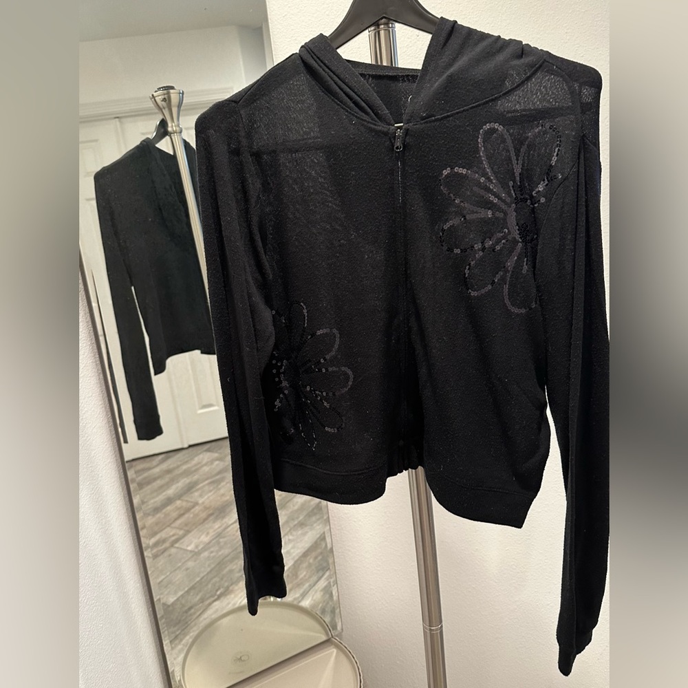 Justice Black sweater w/ sequin flower detail - size Childrens Clothing: 20